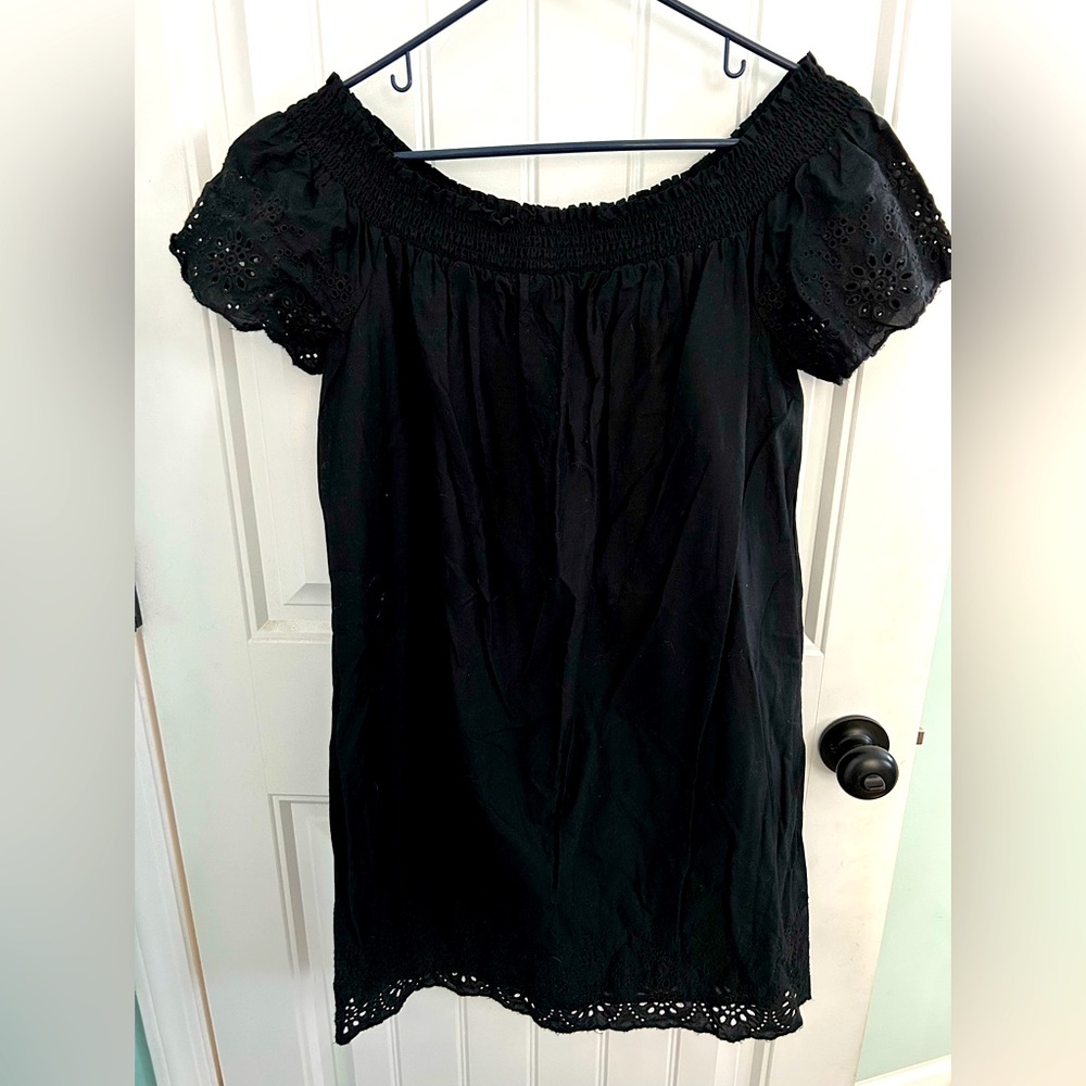 Old Navy black eyelet off-shoulder dress.